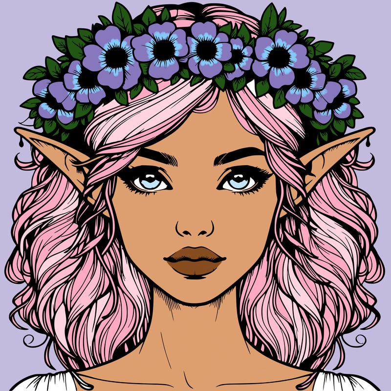 realistic female elf with flower crown