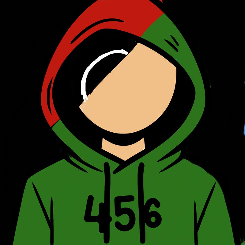 a person with non face waering a hoodie with a 456 symbol