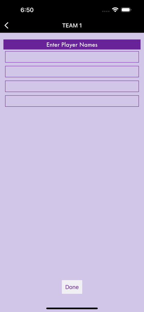 Écran de l'application CricketScorer pour saisir les noms des joueurs d'une équipe