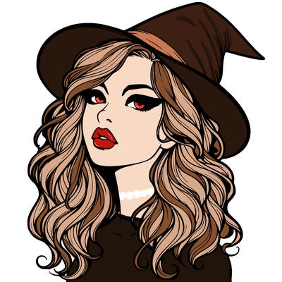 realistic witch girl with wavy hair and lips