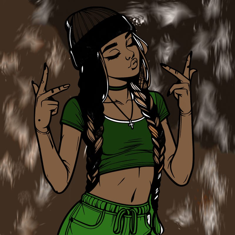 realistic teenage girl with braids and a beanie and crop top doing 🫶🏼