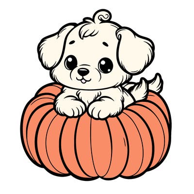 cute little puppy in a pumpkin