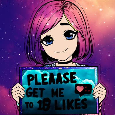 realistic girl holding up a sign that says please get me to 15 likes