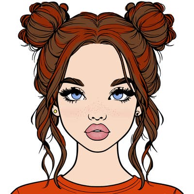 realistic girl with two buns in hair and lips