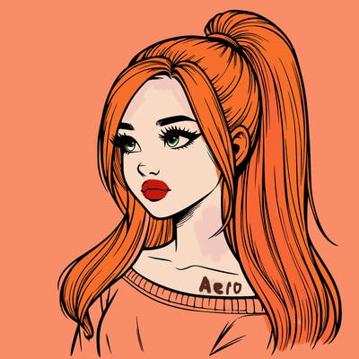 realistic girl with a high ponytail