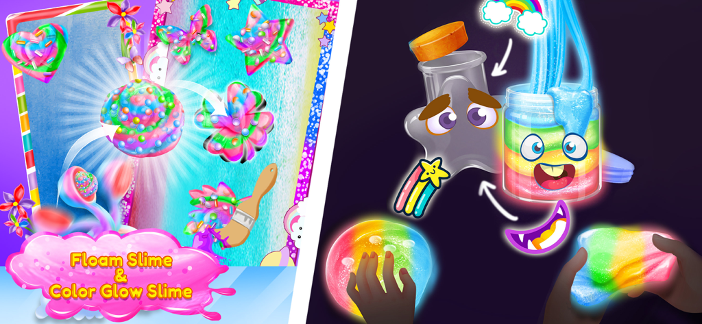 Fluffy Slime DIY Maker - Interface de slime floam colorido virtual e slime arco-íris brilhante no aplicativo Fabricante de Slime Fofo DIY