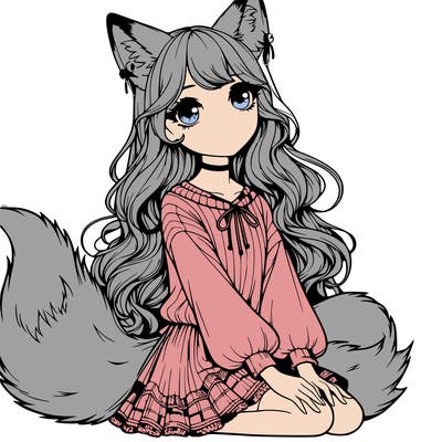 realistic girl with fox ears and tail