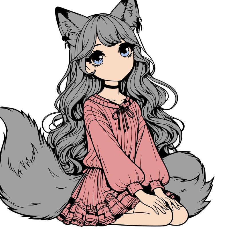 realistic girl with fox ears and tail