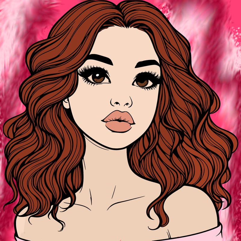 realistic girl with wavy hair and lips