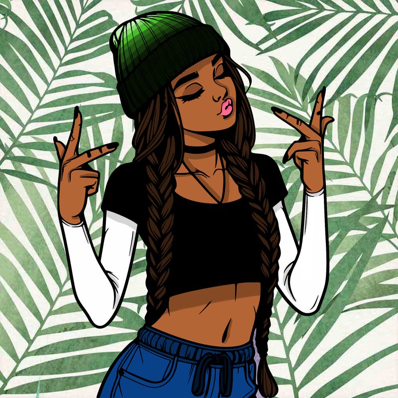 realistic teenage girl with braids and a beanie and crop top doing 🫶🏼