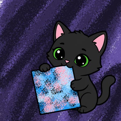 a small cat with a blank sheet of paper in its hand. the cat is sooooooo cute!