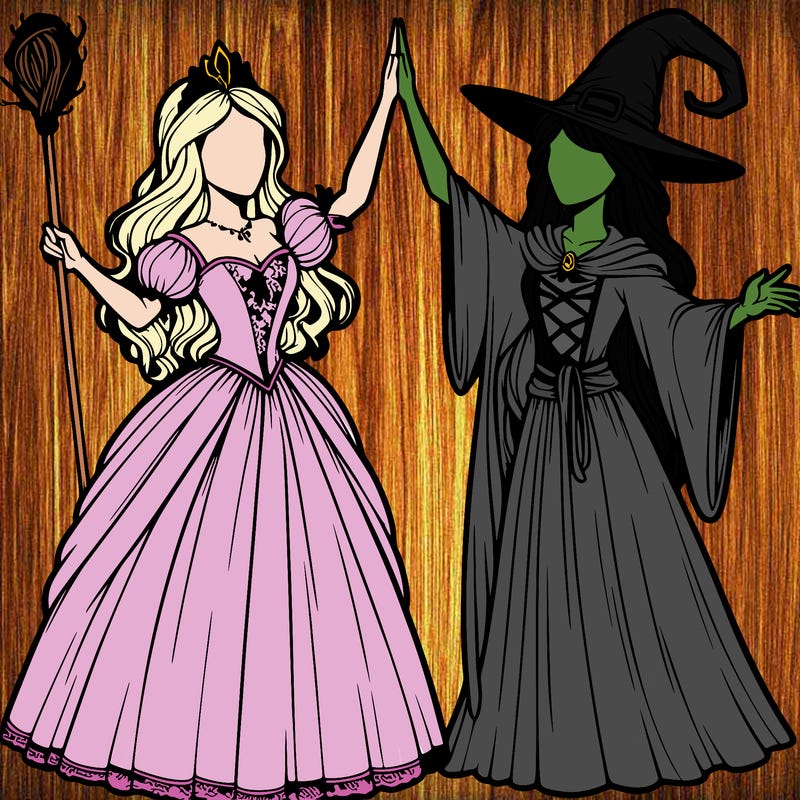 detailed realistic split of a princess and a witch