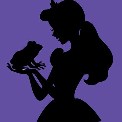 a shadow of a princess holding a frog realistic