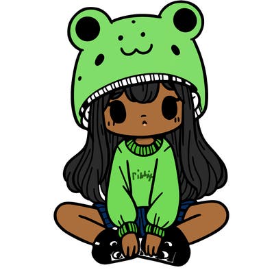 a girl wearing a frog hat and some frog socks