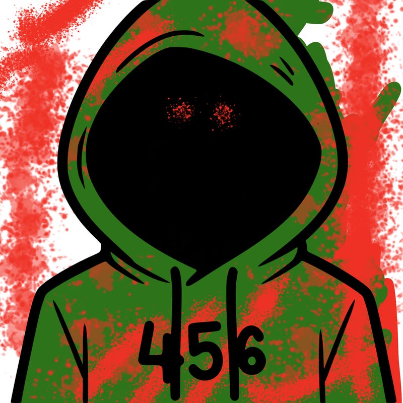a person with non face waering a hoodie with a 456 symbol