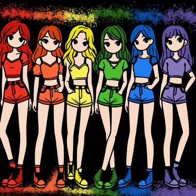 a group of girls wearing crop tops and shorts