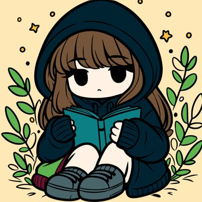 girl in oversized hoodie reading a book