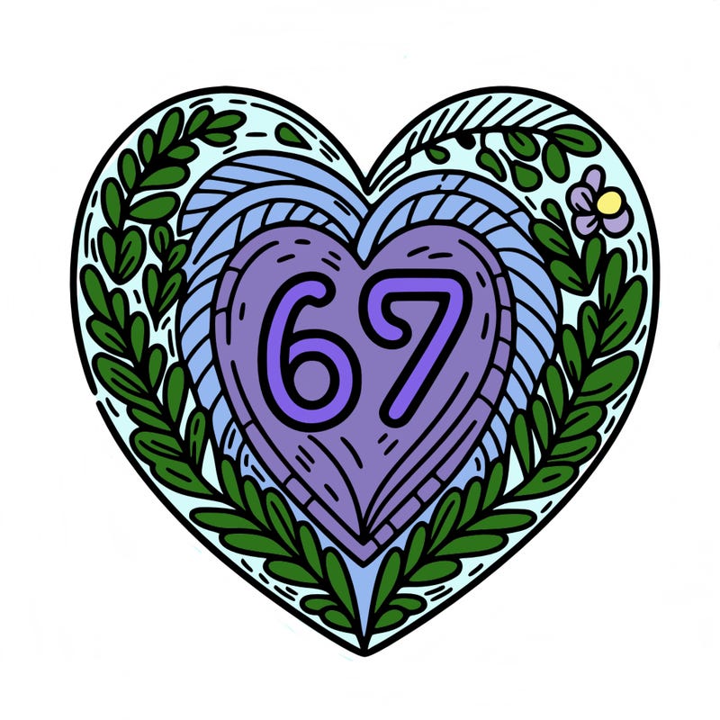 heart with 67 /