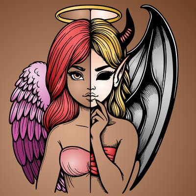 realistic angel half demon