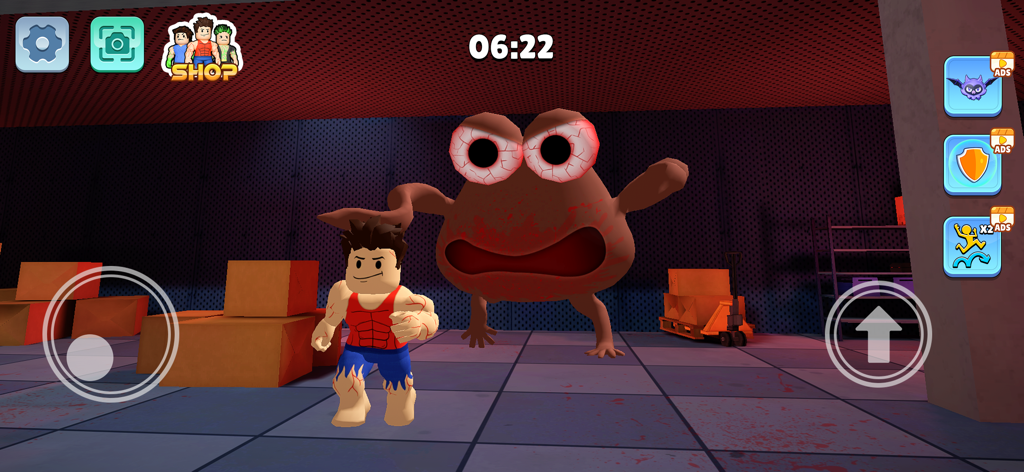 Monster Life: Lab Challenge - A character escapes a large brown monster with red eyes in a laboratory setting.