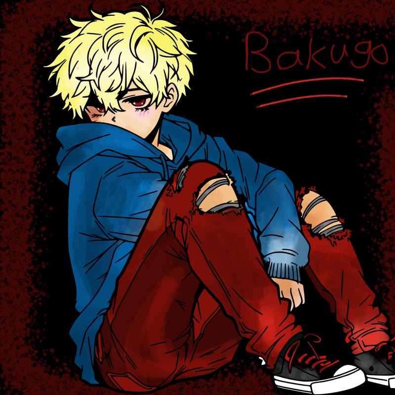 a male hoddie ripped jeans messy hair anime