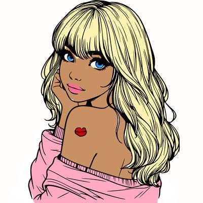 realistic girl with bangs looking over her shoulder