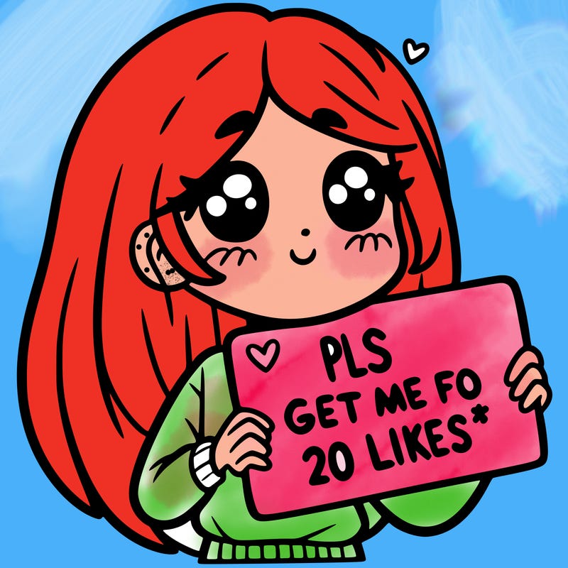 a girl holding up a sight that says pls get me to 20 likes
