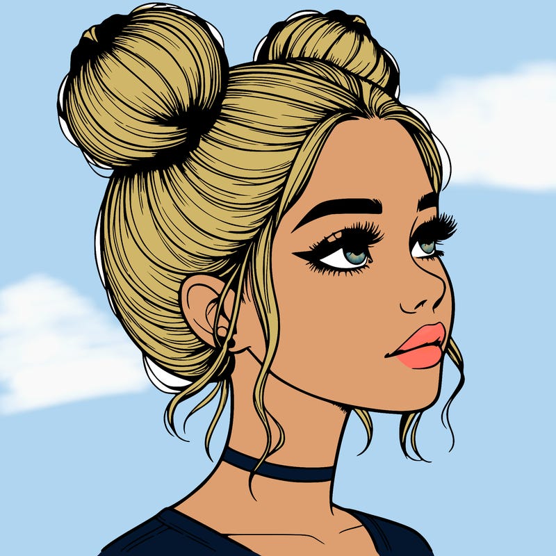 realistic girl with buns on the top of her head