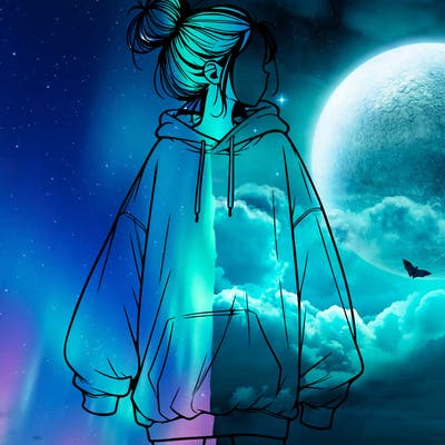 realistic girl with a oversized sweatshirt on and a bun