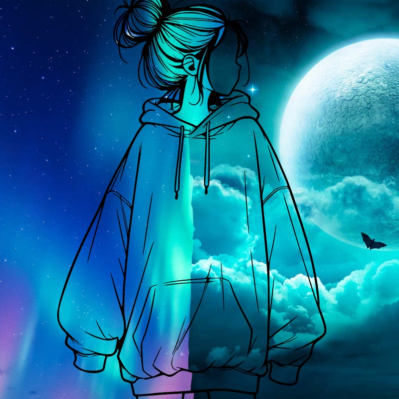 realistic girl with a oversized sweatshirt on and a bun