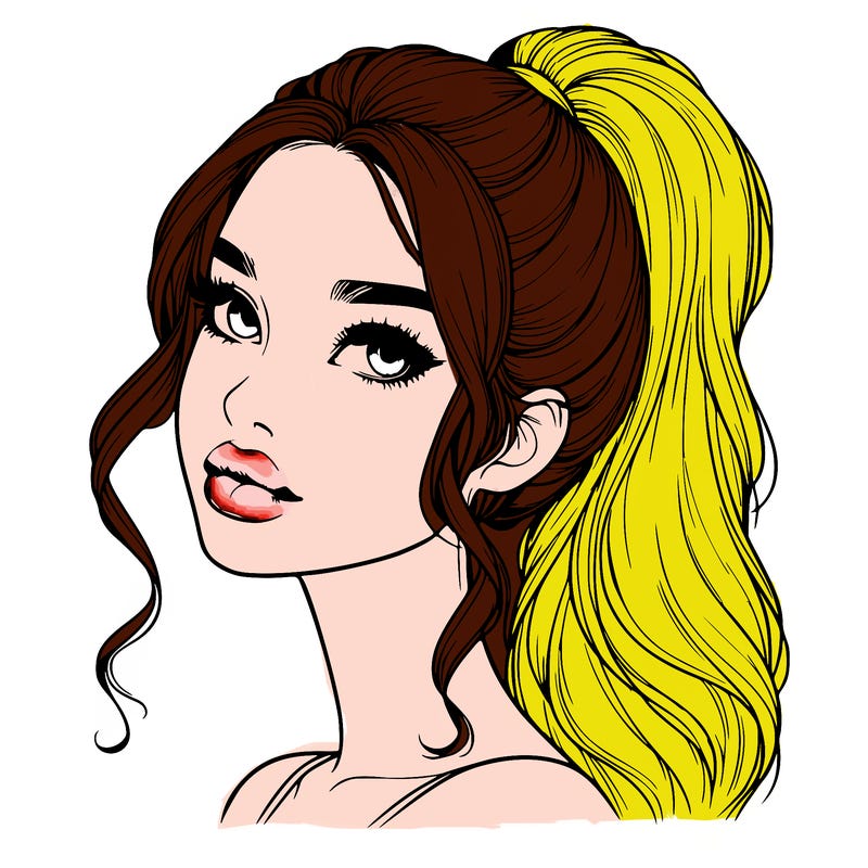 realistic girl with a ponytail on her hair and lips