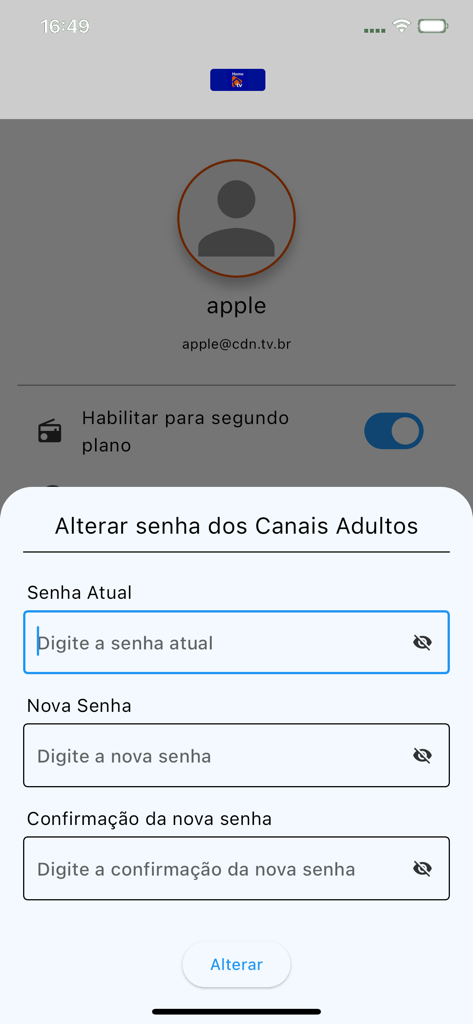 Home TV - Diálogo para cambiar la contraseña de canales para adultos en la aplicación Home TV.