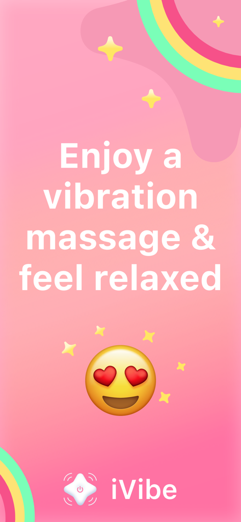 iVibrate - Vibrator Phone Spa - iVibe app promotional screen for vibration massage therapy and relaxation featuring a pink background and heart eyes emoji.