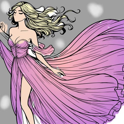 realistic woman in dress flowing the the wind