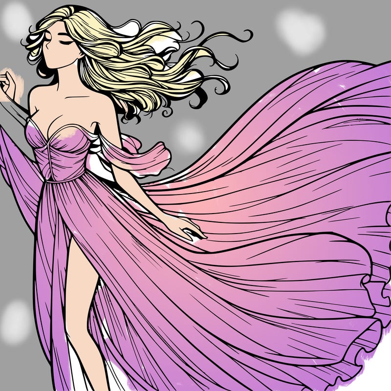 realistic woman in dress flowing the the wind