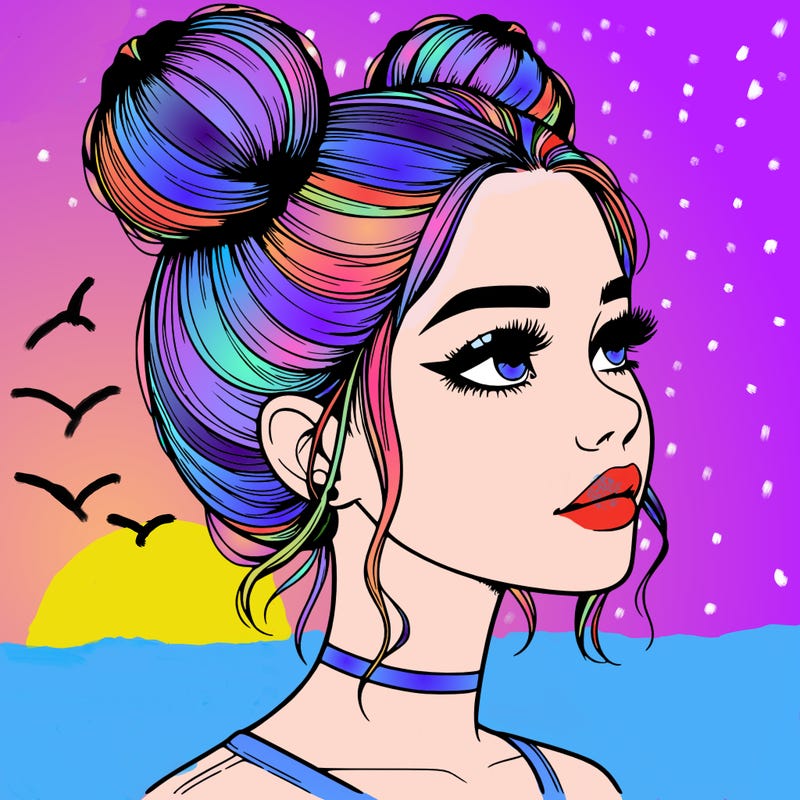 realistic girl with buns on the top of her head