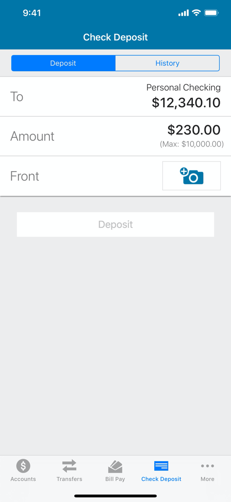 EECU mobile banking app check deposit screen for remote deposits