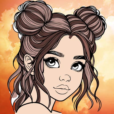 realistic girl with hair buns on her head