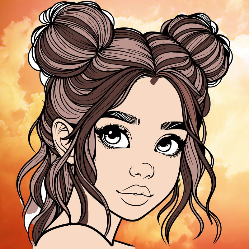 realistic girl with hair buns on her head