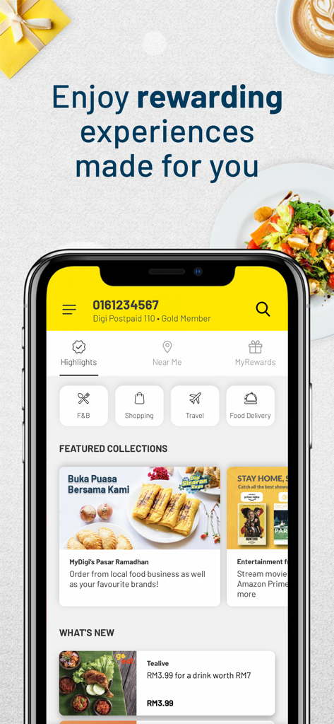 MyDigi Mobile App - 라이프스타일 보상 및 상점 딜을 보여주는 MyDigi 앱 하이라이트 화면