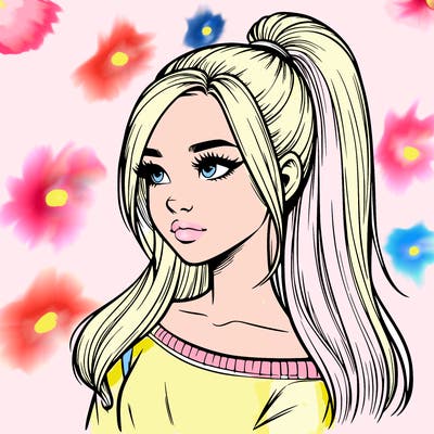 realistic girl with a high ponytail