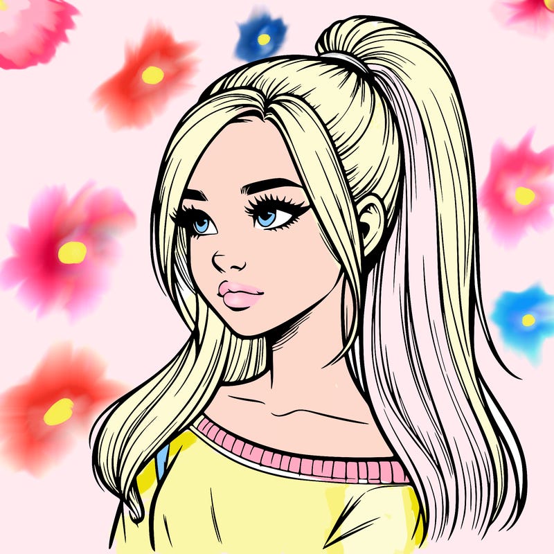 realistic girl with a high ponytail