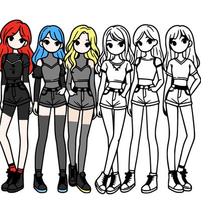 a group of girls wearing crop tops and shorts