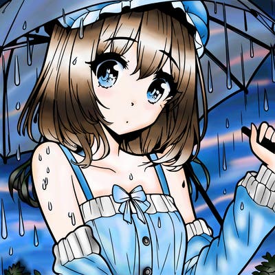 pretty anime girl in the rain