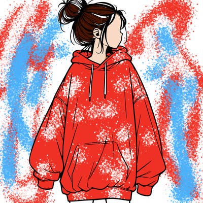 realistic girl with a oversized sweatshirt on and a bun