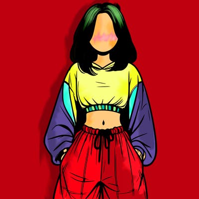 realistic girl faceless with baggy pants and a crop top