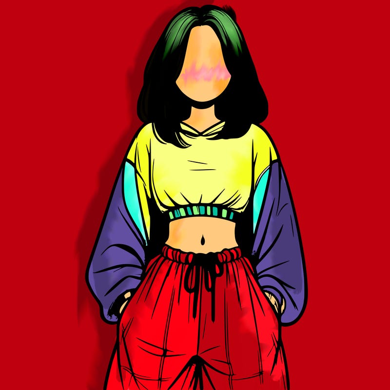 realistic girl faceless with baggy pants and a crop top
