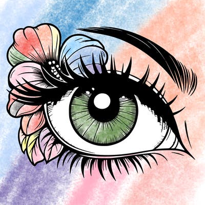 realistic eye with flower