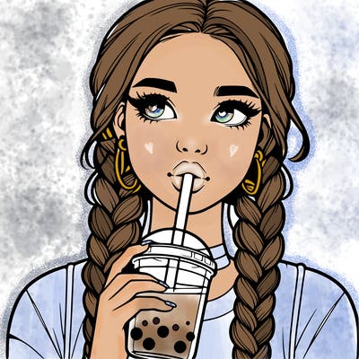 realistic girl with braided hair drinking boba