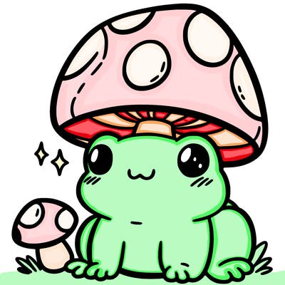 a cute frog with a mushroom hat